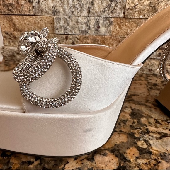 MACH & MACH 140 CRYSTAL DOUBLE BOW PLATFORM SANDALS IN SATIN - Picture 11 of 14